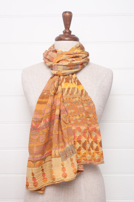 Letol organic cotton jacquard scarf Ziggy in deep honey yellow.