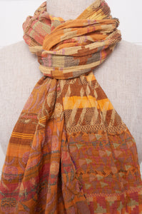 Letol organic cotton jacquard scarf Ziggy in deep honey yellow.