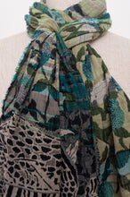 Load image into Gallery viewer, Letol organic cotton jacquard scarf in Patricia turquoise and green.