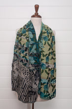 Load image into Gallery viewer, Letol organic cotton jacquard scarf in Patricia turquoise and green.