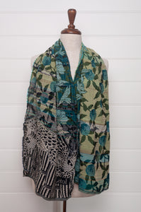 Letol organic cotton jacquard scarf in Patricia turquoise and green.