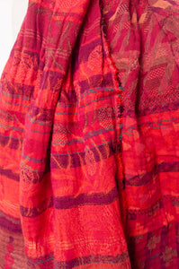 Letol organic cotton jacquard scarf in Ziggy coulis pink and red berry tones.