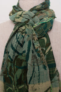 Letol organic cotton jacquard scarf in Ingrid kermit greens.