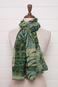 Letol organic cotton jacquard scarf in Ingrid kermit greens.