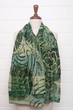 Load image into Gallery viewer, Letol organic cotton jacquard scarf in Ingrid kermit greens.