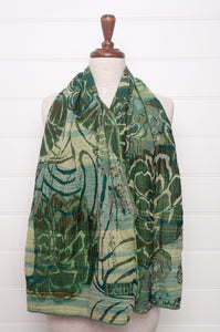 Letol organic cotton jacquard scarf in Ingrid kermit greens.