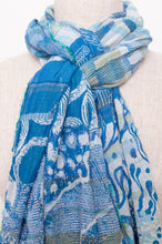 Load image into Gallery viewer, Letol organic cotton jacquard scarf in Olympe cyan aqua blue.