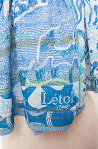 Letol organic cotton jacquard scarf in Olympe cyan aqua blue.