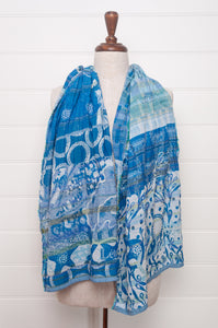 Letol organic cotton jacquard scarf in Olympe cyan aqua blue.