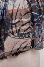 Load image into Gallery viewer, Letol organic cotton jacquard scarf in Ingrid in blue mountain blues and browns.