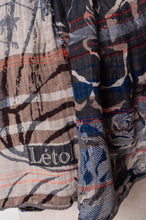 Load image into Gallery viewer, Letol organic cotton jacquard scarf in Ingrid in blue mountain blues and browns.