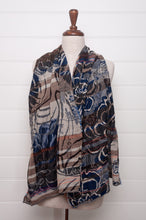 Load image into Gallery viewer, Letol organic cotton jacquard scarf in Ingrid in blue mountain blues and browns.