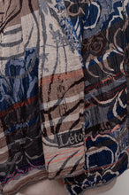 Load image into Gallery viewer, Letol organic cotton jacquard scarf in Ingrid in blue mountain blues and browns.