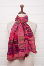 Load image into Gallery viewer, Letol organic cotton jacquard scarf in Ingrid pivoine pinks and reds.