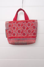 Load image into Gallery viewer, Letol mini tote bag in organic cotton made in France reversible, burnt orange floral with co-ordinating geometric print.