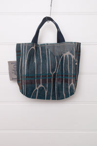 Letol mini tote bag in organic cotton made in France reversible, Charlie deep teal green and brown with co-ordinating print.