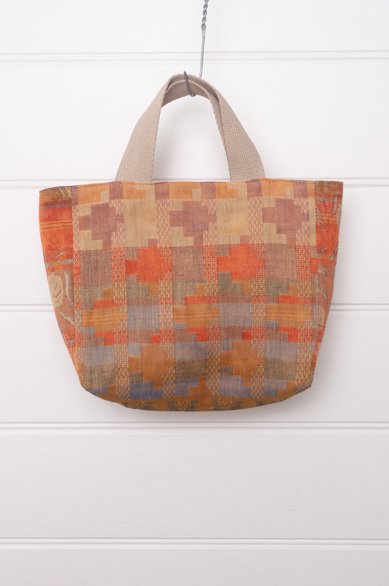 Letol mini tote bag in organic cotton made in France reversible, Ziggy pumpkin orange with co-ordinating print.