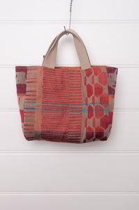 Letol mini tote bag in organic cotton made in France reversible, Ziggy pumpkin orange with co-ordinating print.