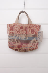 Letol mini tote bag in organic cotton made in France reversible, floral antique rose brown with co-ordinating Flavie print.