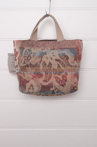 Letol mini tote bag in organic cotton made in France reversible, floral antique rose brown with co-ordinating Flavie print.