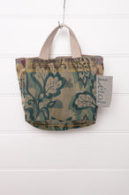 Load image into Gallery viewer, Letol mini tote bag in organic cotton made in France reversible, Carine deep teal green and brown with co-ordinating floral print.