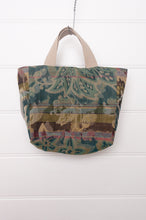 Load image into Gallery viewer, etol mini tote bag in organic cotton made in France reversible, Carine deep teal green and brown with co-ordinating floral print.