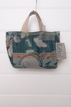 Load image into Gallery viewer, Letol mini tote bag in organic cotton made in France reversible, Carine deep teal green and brown with co-ordinating floral print.