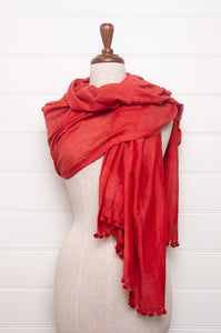 Silk cotton pompom scarf - Tomato