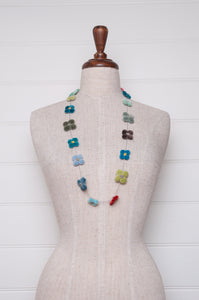 Sophie Digard classic cotton velvet four petal flower necklace in cheerful bright pastels.