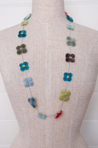 Sophie Digard classic cotton velvet four petal flower necklace in cheerful bright pastels.