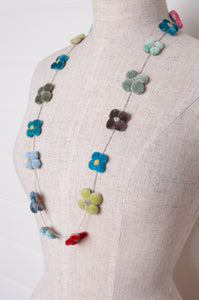 Sophie Digard classic cotton velvet four petal flower necklace in cheerful bright pastels.