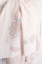 Load image into Gallery viewer, Hand embroidered hand loom cotton scarf.