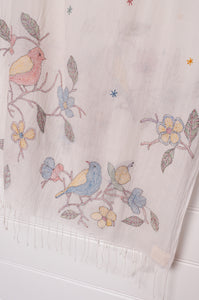 Karma Ashrama embroidered scarf - blue bird, red bird