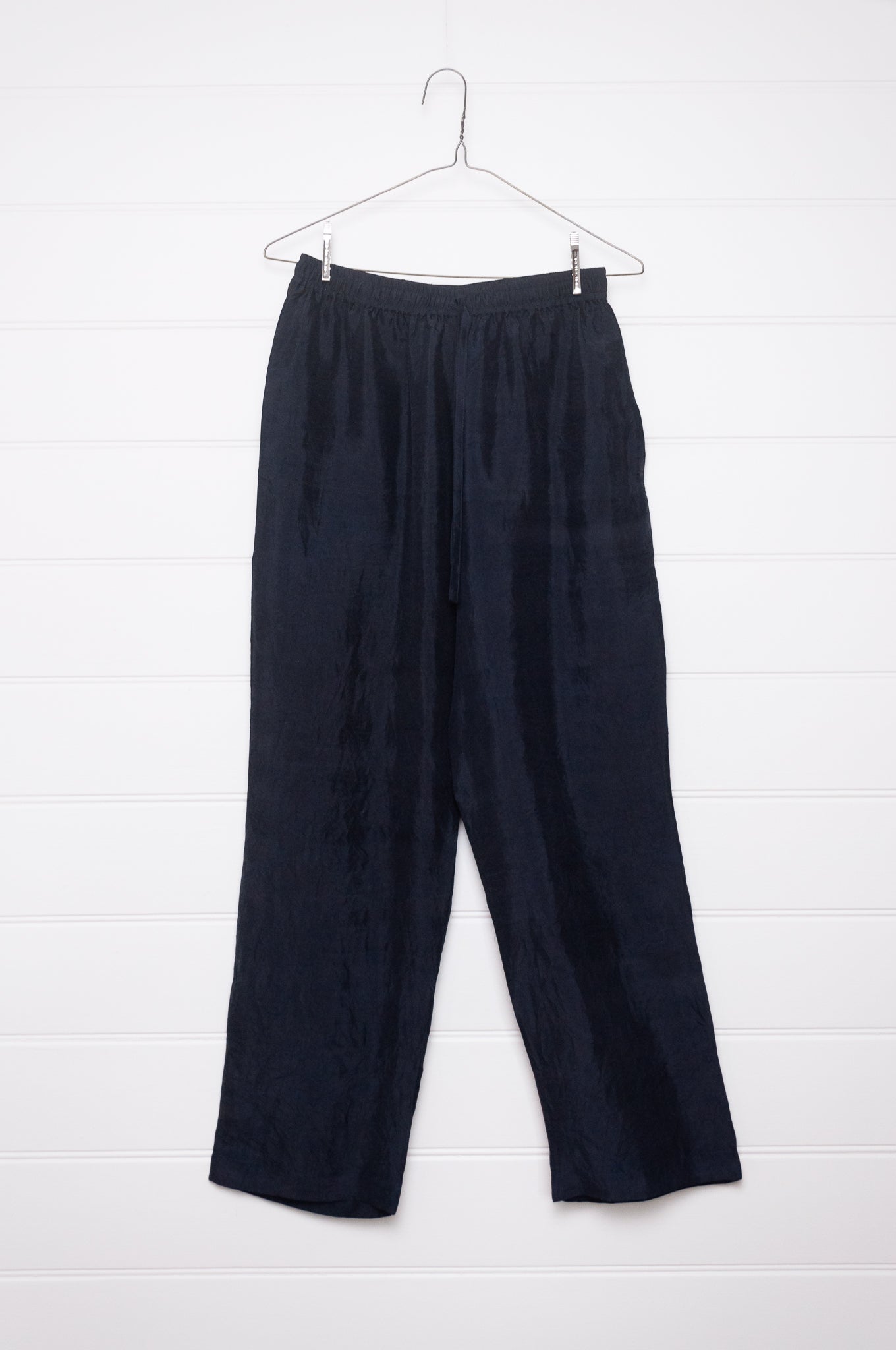 Handloom silk pyjama pants in ebony black.