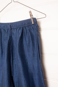 Handloom silk pyjama pants in midnight blue navy.