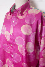 Load image into Gallery viewer, Block print tussar silk shirt in magenta dots.