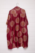 Load image into Gallery viewer, Blockprint cotton silk button up shirt dress in wine red.