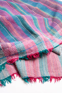 Vintage lohori stitch kantha quilt on multicoloured stripes.