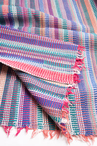 Vintage lohori stitch kantha quilt on multicoloured stripes.