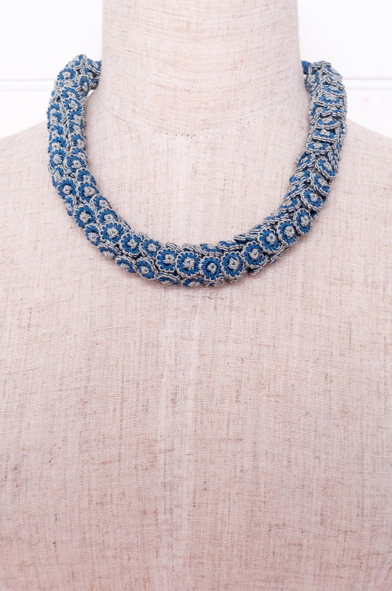 Moroccan button necklace - Latifa blue grey