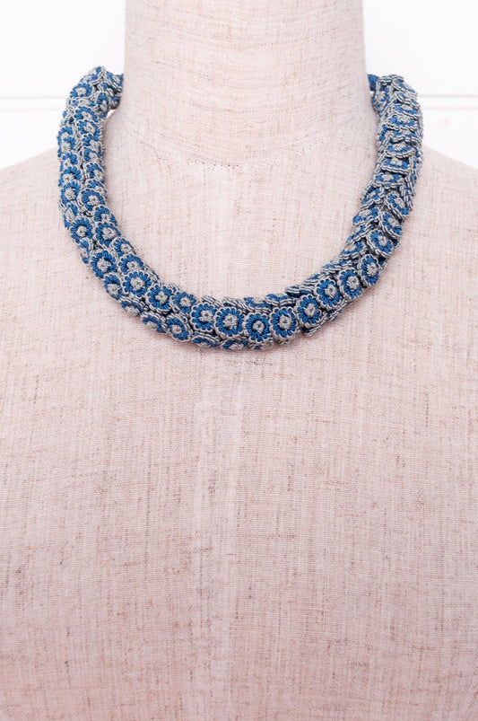 Moroccan button necklace - Latifa blue grey