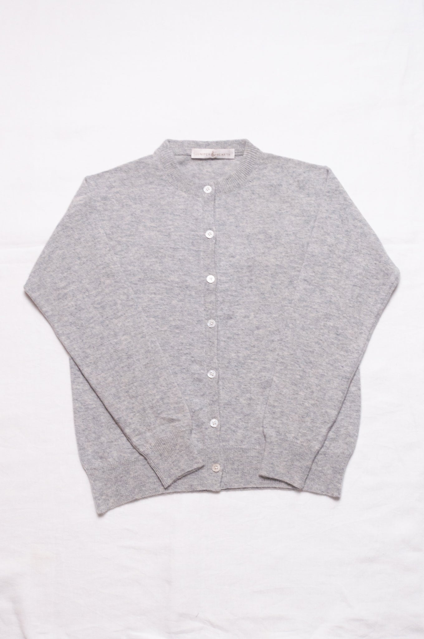 Classic slimline cashmere cardigan in ash grey.