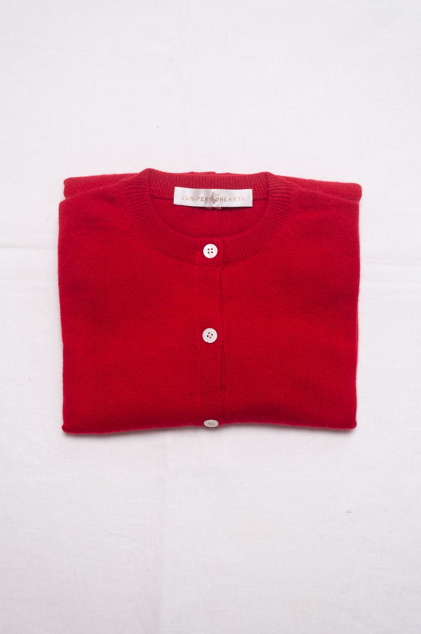 Juniper Hearth classic slimline cashmere cardigan in scarlet red.