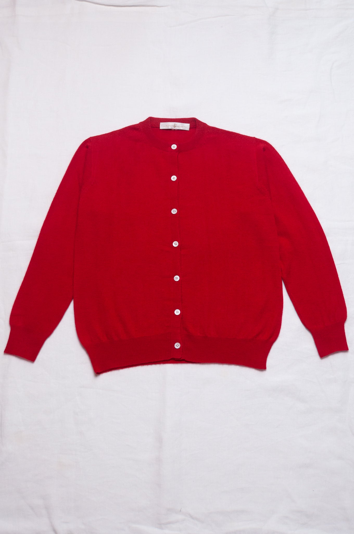 Juniper Hearth classic slimline cashmere cardigan in scarlet red.