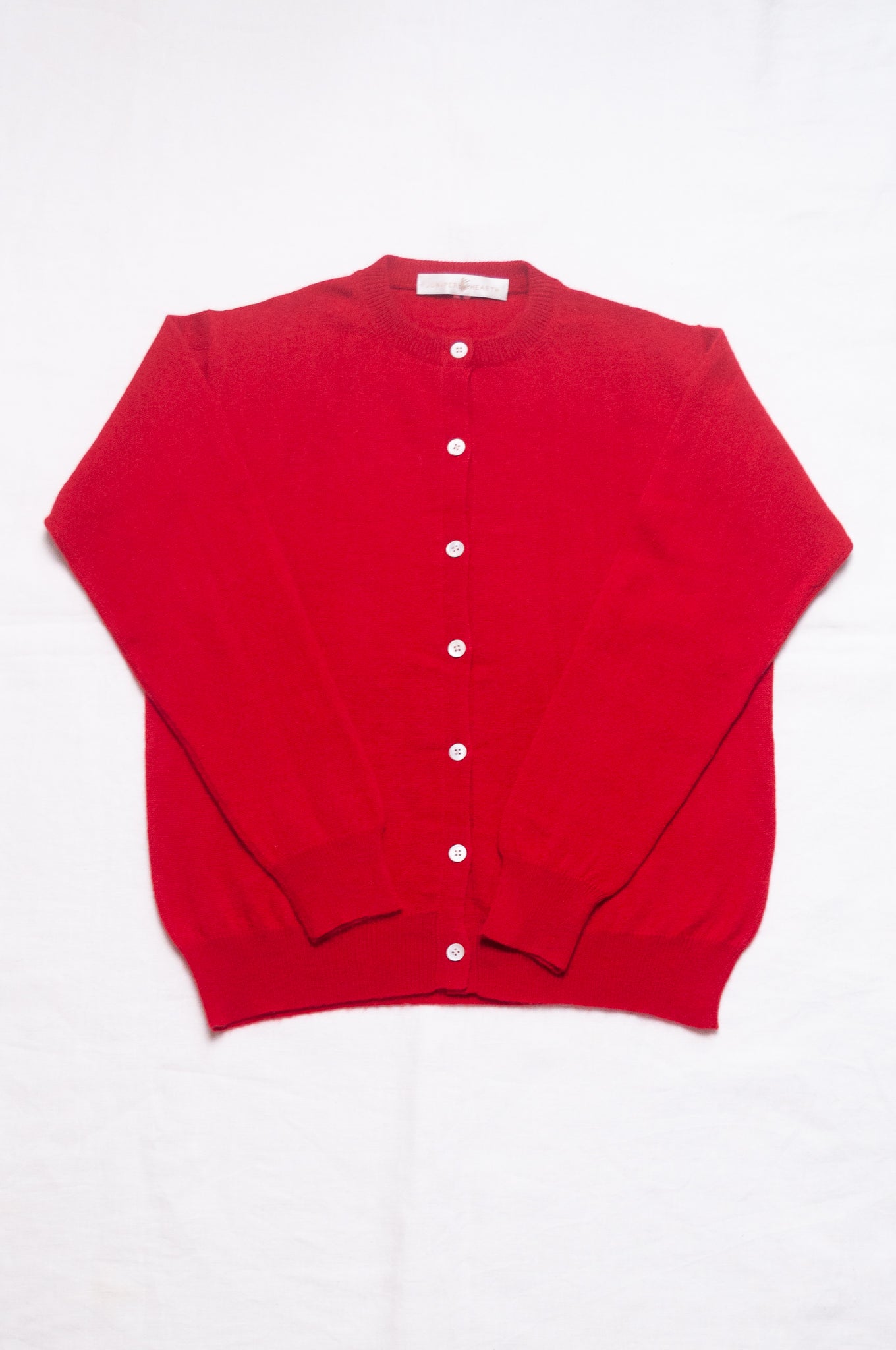 Juniper Hearth classic slimline cashmere cardigan in scarlet red.