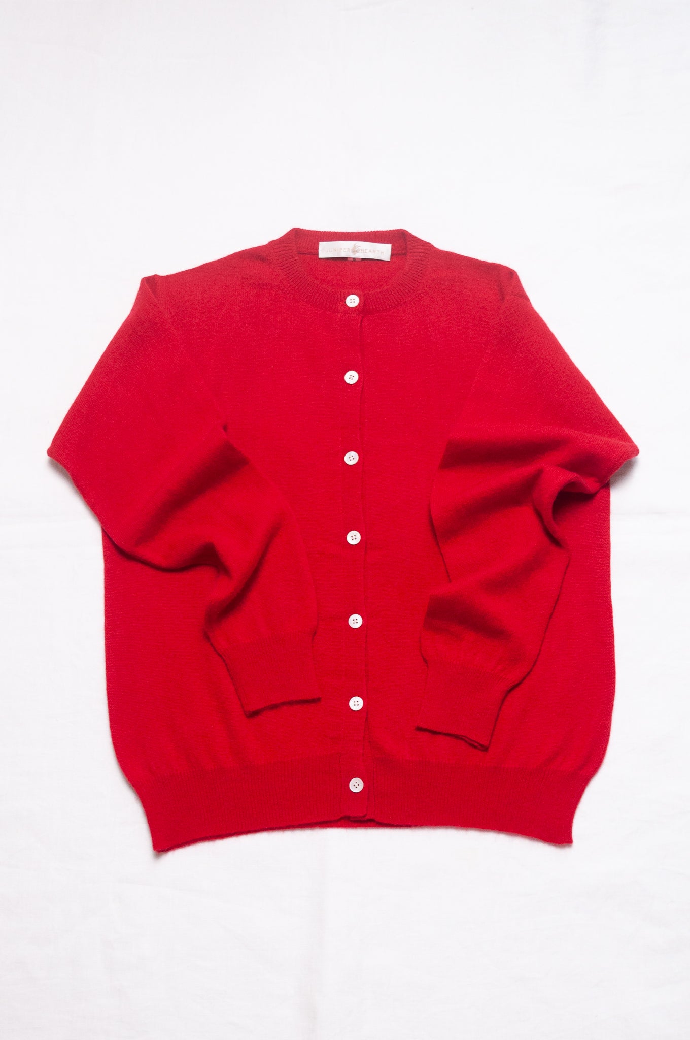 Juniper Hearth classic slimline cashmere cardigan in scarlet red.