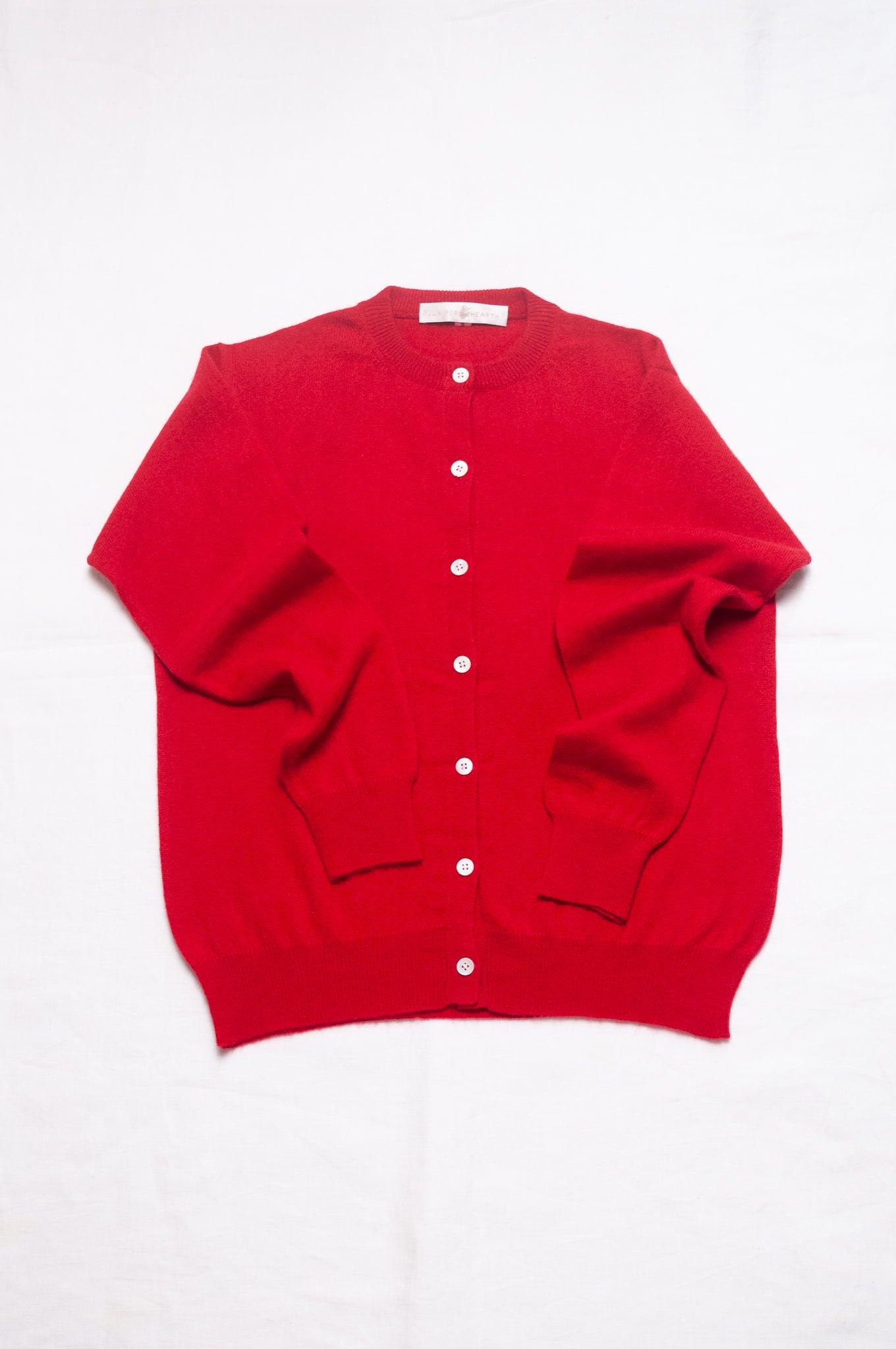 Juniper Hearth classic slimline cashmere cardigan in scarlet red.