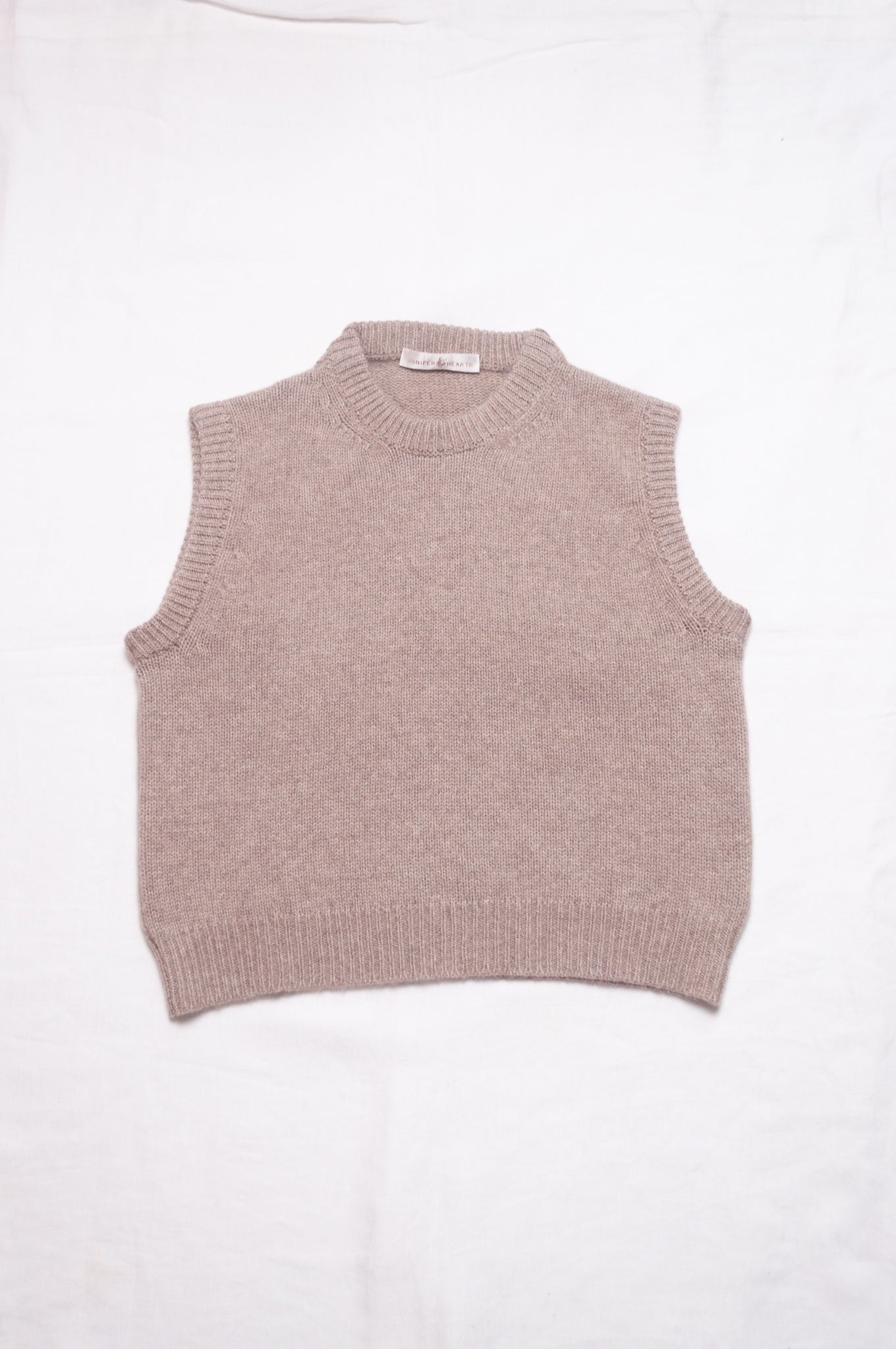 Juniper Hearth cashmere vest in beige brown.