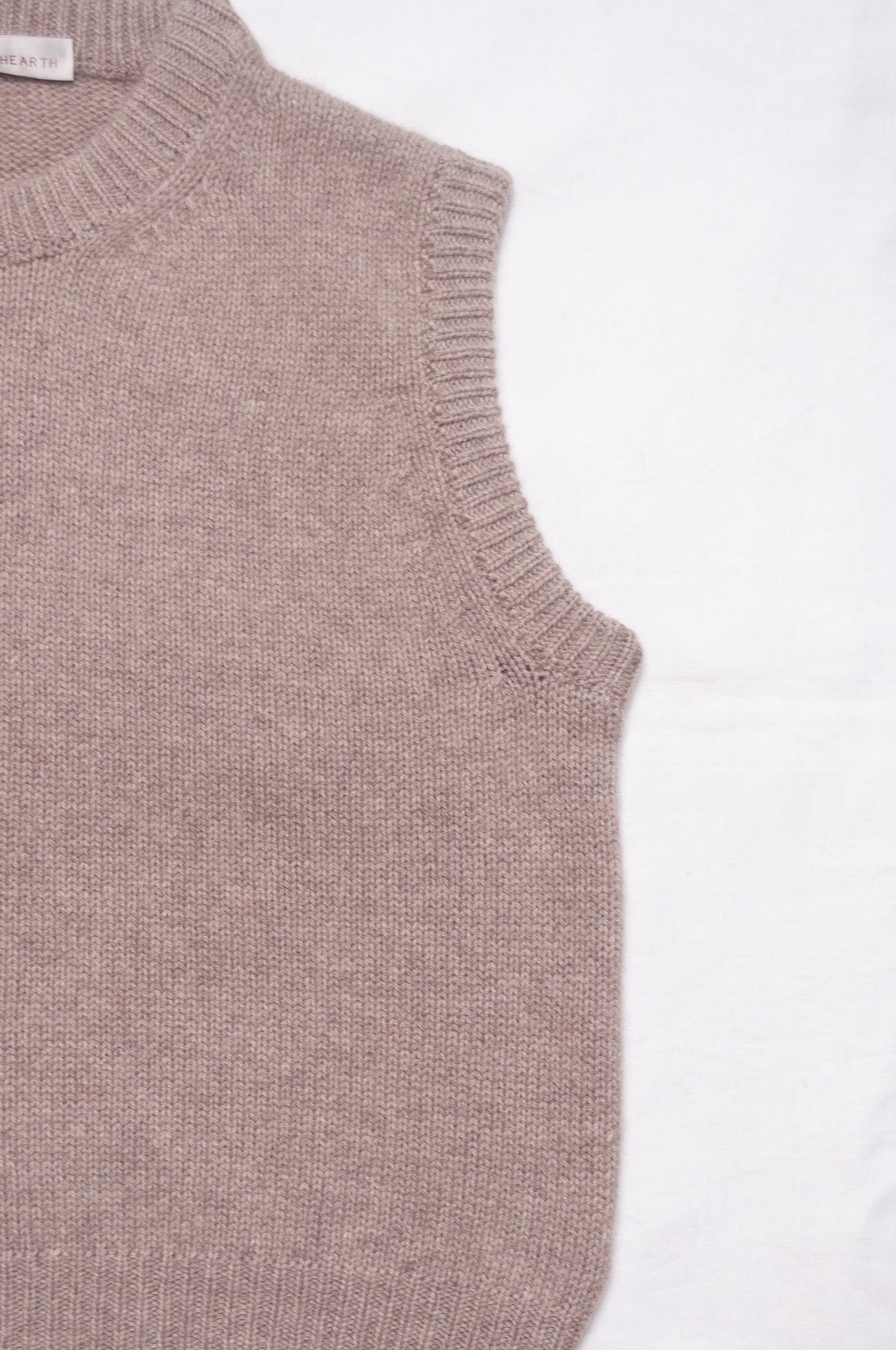 Juniper Hearth cashmere vest in beige brown.