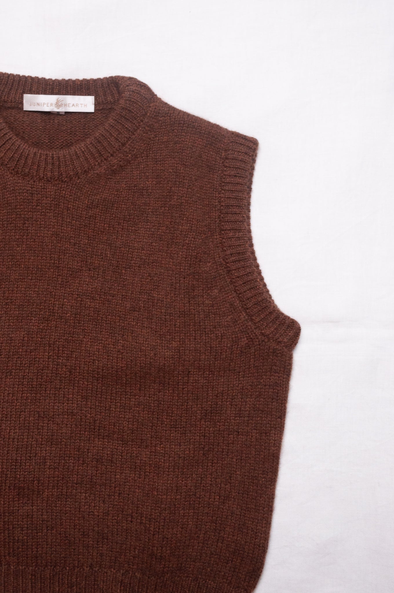Juniper Hearth cashmere vest in umber brown.